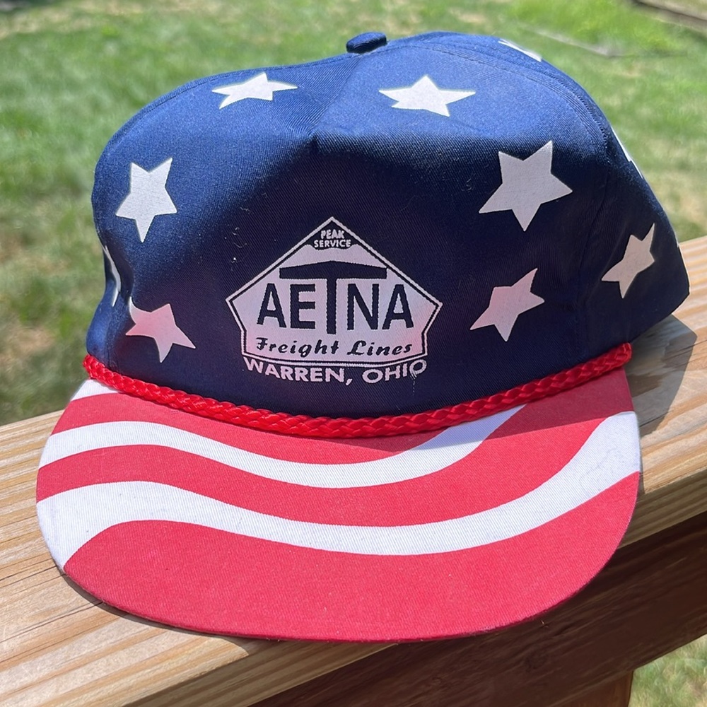 Trucker flat bill Nissun Cap America Nissun 80s Hat Cap Snap Back Flag Stripe